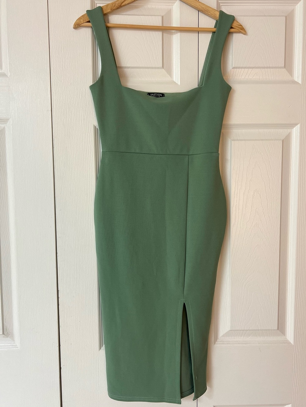 Nasty Gal Olive Green Square-Neck Midi Bodycon Dress